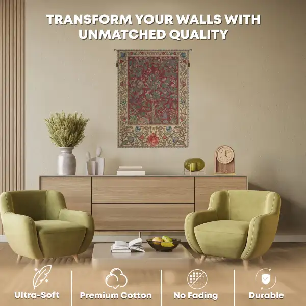 Tree of Life Red William Morris Belgian Wall Tapestry | Quality