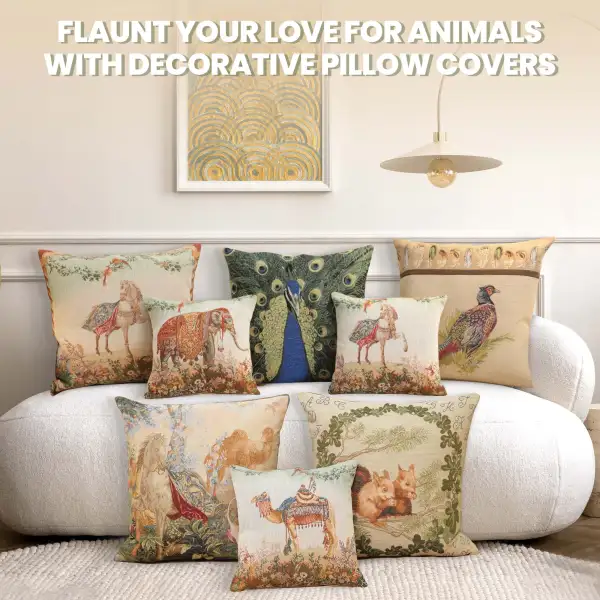 Cheval Large Tapestry Cushion Cover - 19 in. x 19 in. Wool/cotton/others by Jean-Baptiste Huet | Orientation