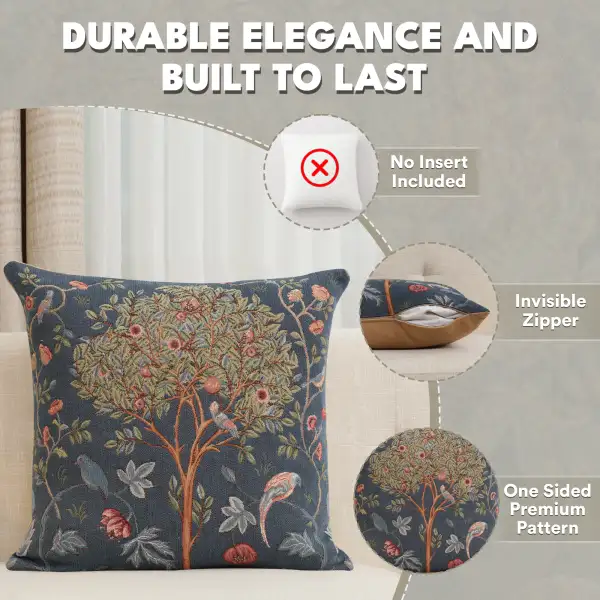 Kelmscott Tree Blue Tapestry Cushion Cover - 19 in. x 19 in. Cotton by William Morris | Feature