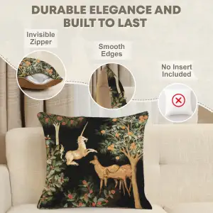 Unicorn And Does Forest Black Tapestry Cushion Cover - 19 in. x 19 in. Cotton by Charlotte Home Furnishings Inc