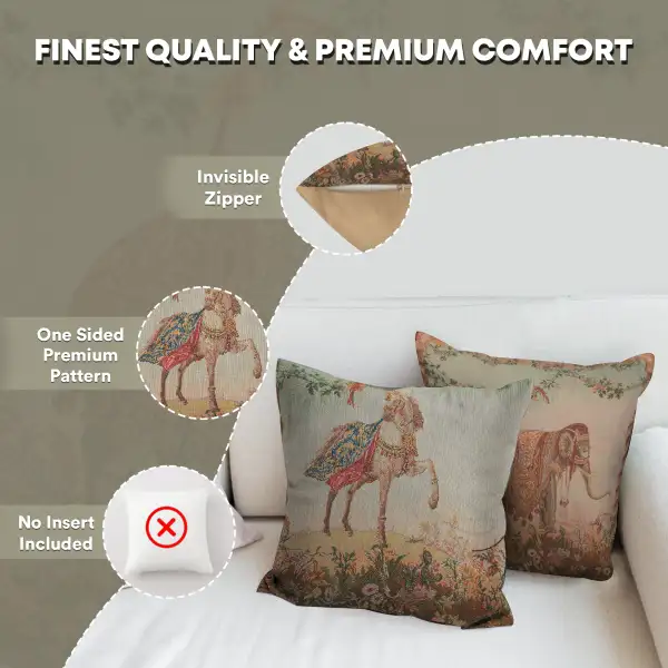 Cheval Small Tapestry Cushion Cover - 14 in. x 14 in. Wool/cotton/others by Jean-Baptiste Huet | Feature