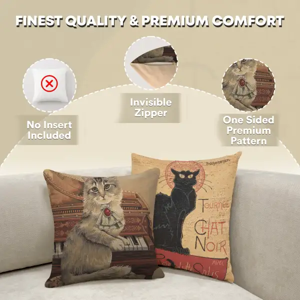 Cat With Piano Belgian Cushion Cover - 18 in. x 18 in. Cotton by Charlotte Home Furnishings | Feature