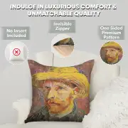 Van Gogh's Self Portrait With Straw Hat Large Belgian Cushion Cover - 18 in. x 18 in. Cotton/Viscose/Polyester by Vincent Van Gogh | Feature