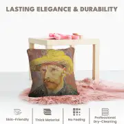 Van Gogh's Self Portrait With Straw Hat Large Belgian Cushion Cover - 18 in. x 18 in. Cotton/Viscose/Polyester by Vincent Van Gogh | Quality