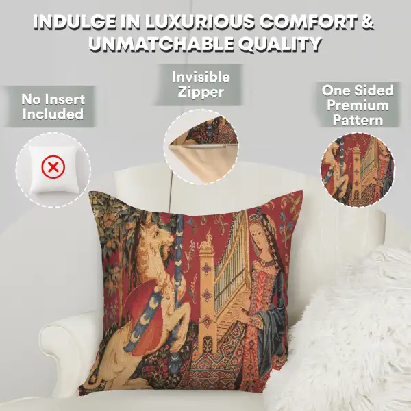 Medieval Hearing Small Belgian Cushion Cover - 14 in. x 14 in. Cotton/Viscose/Polyester by Charlotte Home Furnishings | Feature