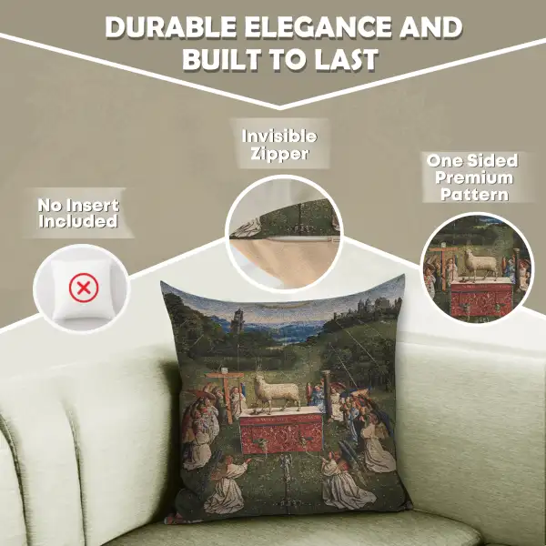 The Lamb Of God Belgian Cushion Cover - 18 in. x 18 in. Cotton/Viscose/Polyester by Jan and Hubert van Eyck | Feature