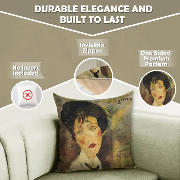 Woman With A Black Tie II Belgian Cushion Cover - 18 in. x 18 in. Cotton by Almedo Modigliani | Feature