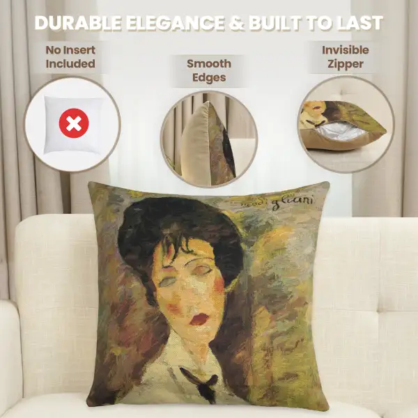 Woman With A Black Tie II Belgian Cushion Cover - 18 in. x 18 in. Cotton by Almedo Modigliani | Feature