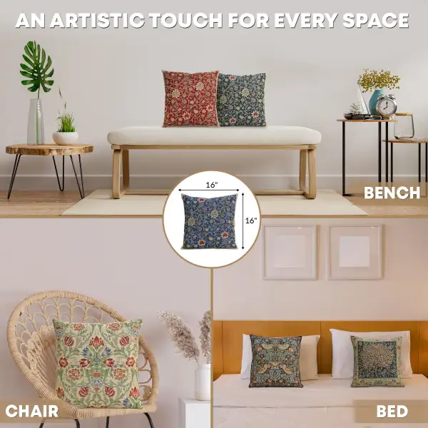 Fleur De Morris Royal Belgian Cushion Cover - 16 in. x 16 in. Cotton/Viscose/Polyester by William Morris | Application