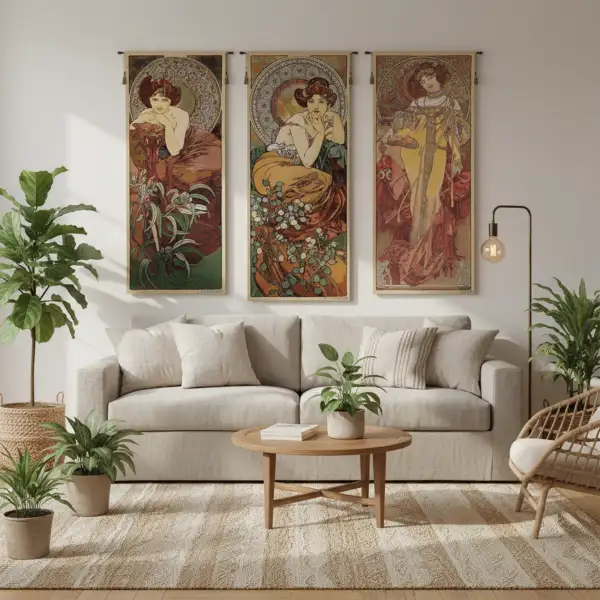 Mucha Emeraude Belgian Wall Tapestry | Close Up 3