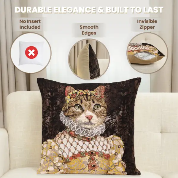 Grey Cat Sisi Belgian Cushion Cover - 18 in. x 18 in. Cotton by Charlotte Home Furnishings Inc | Feature