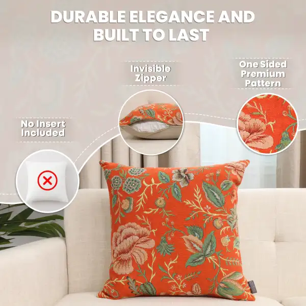 Peony Orange A Tapestry Cushion Cover - 19 in. x 19 in. Cotton by Charlotte Home Furnishings Inc | Feature