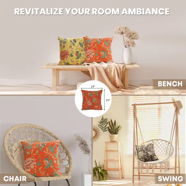 Peony Orange B Tapestry Cushion Cover - 19 in. x 19 in. Cotton by Charlotte Home Furnishings Inc | Application