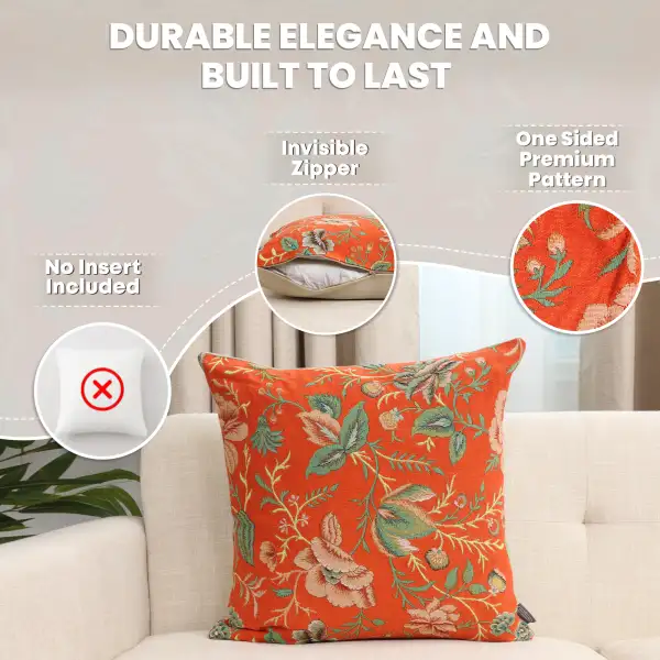 Peony Orange B Tapestry Cushion Cover - 19 in. x 19 in. Cotton by Charlotte Home Furnishings Inc | Feature