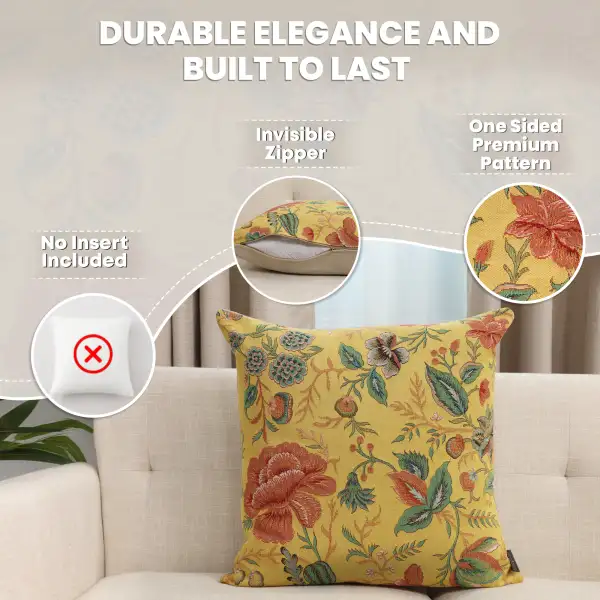Peony Yellow A Tapestry Cushion Cover - 19 in. x 19 in. Cotton by Charlotte Home Furnishings Inc | Feature