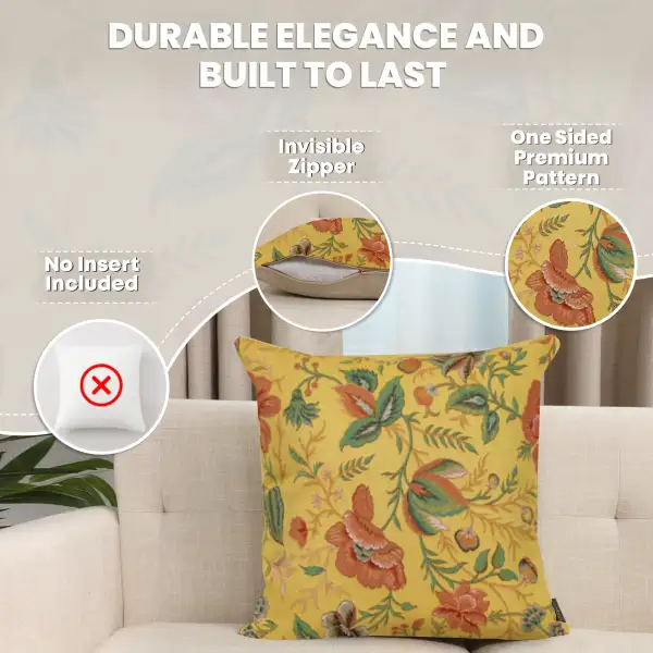 Peony Yellow B Tapestry Cushion Cover - 19 in. x 19 in. Cotton by Charlotte Home Furnishings Inc | Feature