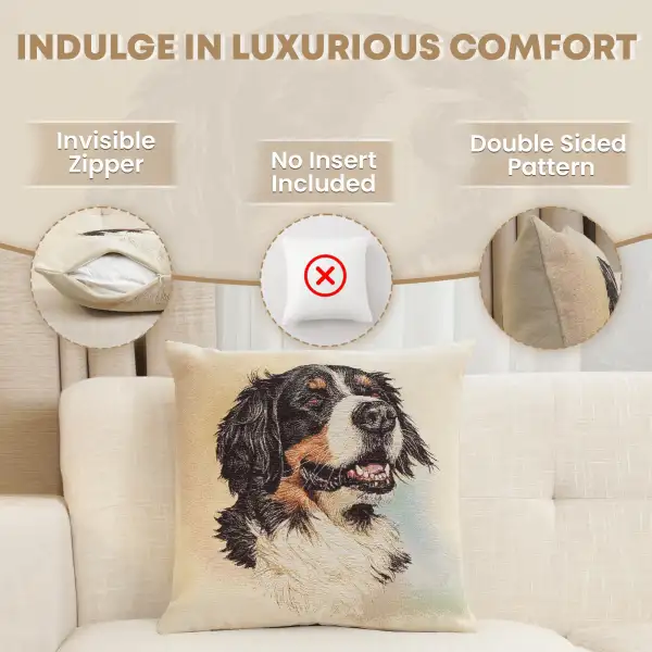 Bernese Mountain Dog Cushion Cover - 18 in. x 18 in. Cotton/Polyester/Acrylic by Charlotte Home Furnishings Inc | Feature