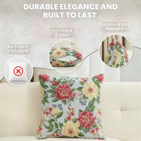Zinnia Blue Cushion Cover - 18 in. x 18 in. Cotton/Polyester/Acrylic by Charlotte Home Furnishings Inc | Feature