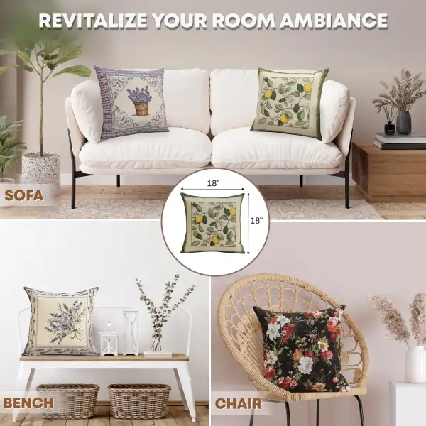 Lemon Flower Cushion Cover - 18 in. x 18 in. Cotton/Polyester/Acrylic by Charlotte Home Furnishings Inc | Application