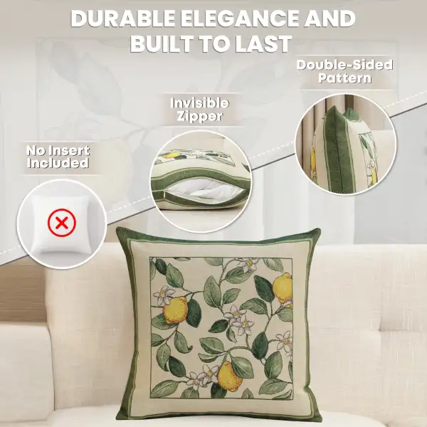 Lemon Flower Cushion Cover - 18 in. x 18 in. Cotton/Polyester/Acrylic by Charlotte Home Furnishings Inc | Feature