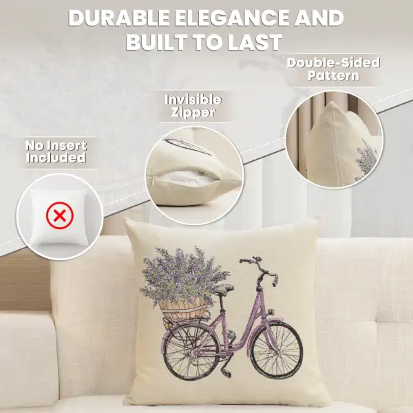 Bike With Lavender Cushion Cover - 18 in. x 18 in. Cotton/Polyester/Acrylic by Charlotte Home Furnishings Inc | Feature