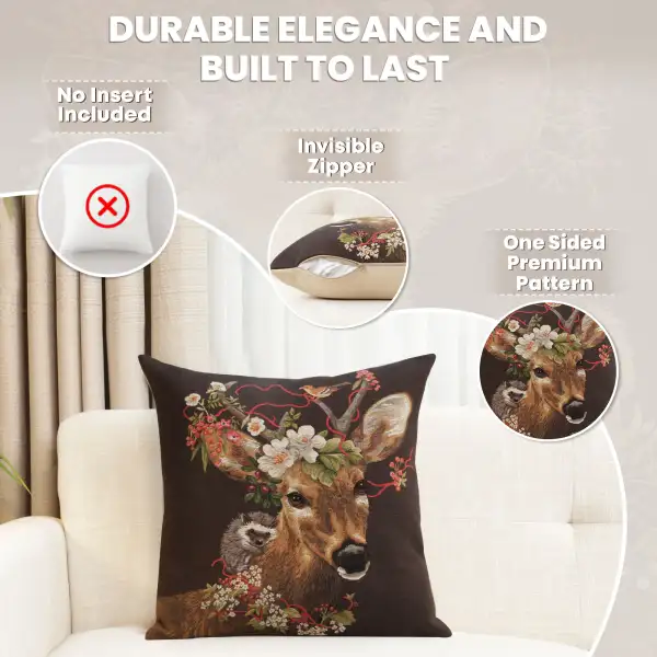 Forest Stag Brown Belgian Sofa Pillow Cover | Feature