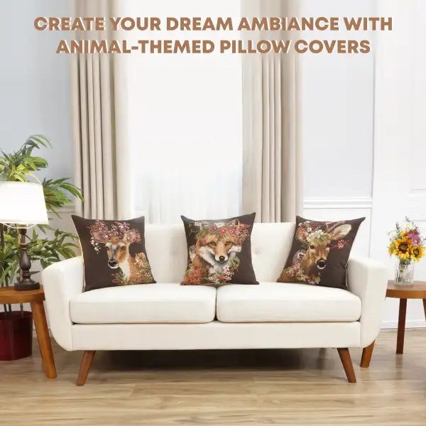 Forest Stag Brown Belgian Cushion Cover - 18 in. x 18 in. Cotton by Charlotte Home Furnishings Inc | Orientation