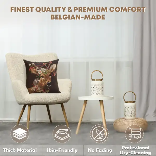 Forest Stag Brown Belgian Cushion Cover - 18 in. x 18 in. Cotton by Charlotte Home Furnishings Inc | Quality