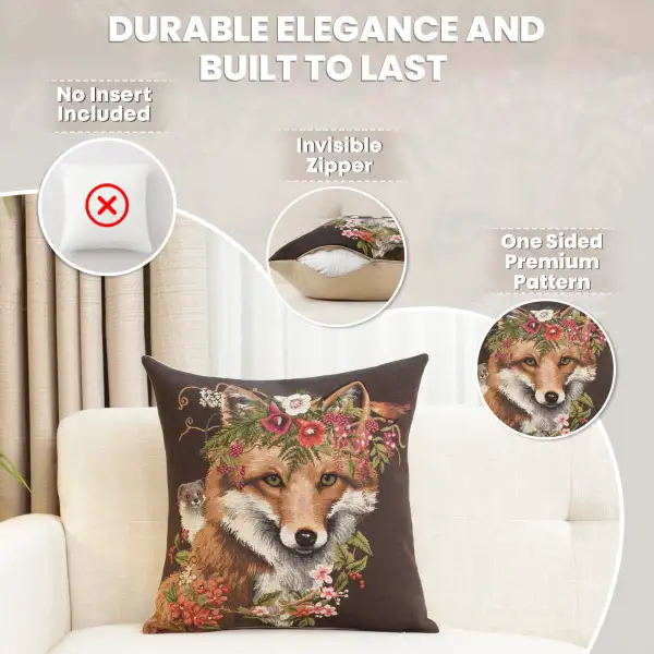 Forest Fox Brown Belgian Cushion Cover - 18 in. x 18 in. Cotton by Charlotte Home Furnishings Inc | Feature