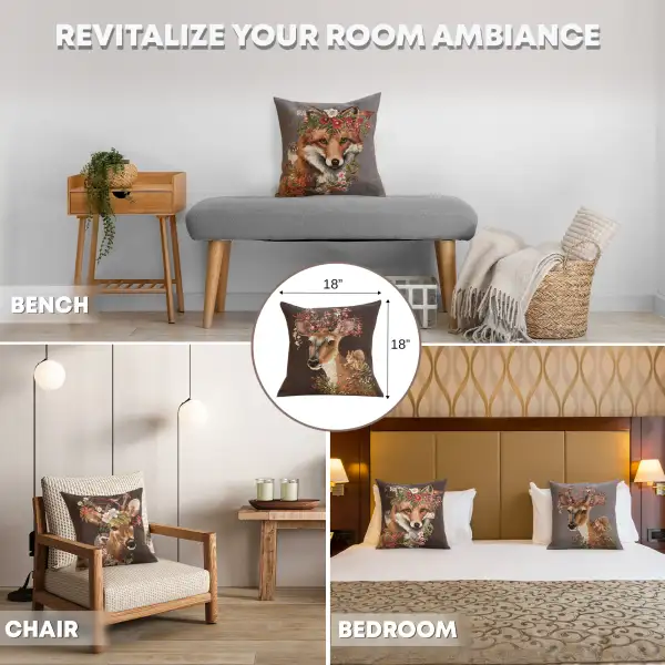 Forest Deer Brown Belgian Cushion Cover - 18 in. x 18 in. Cotton by Charlotte Home Furnishings Inc | Application