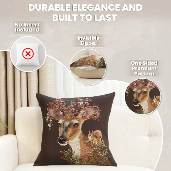 Forest Deer Brown Belgian Cushion Cover - 18 in. x 18 in. Cotton by Charlotte Home Furnishings Inc | Feature