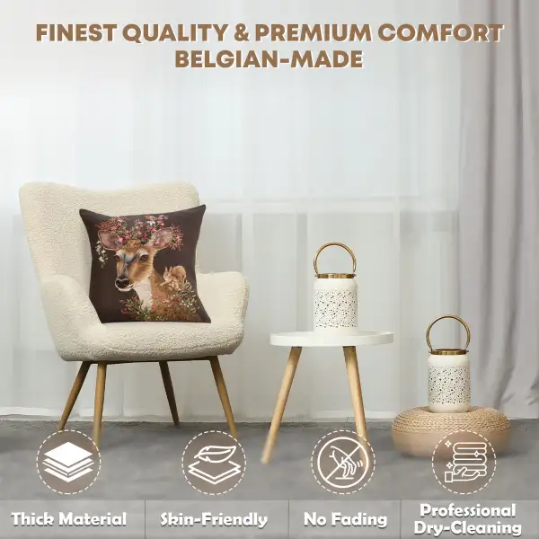Forest Deer Brown Belgian Cushion Cover - 18 in. x 18 in. Cotton by Charlotte Home Furnishings Inc | Quality