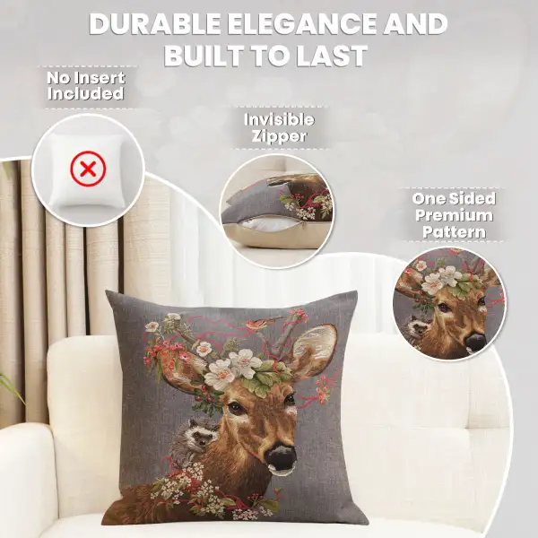Forest Stag Grey Belgian Cushion Cover - 18 in. x 18 in. Cotton by Charlotte Home Furnishings Inc | Feature