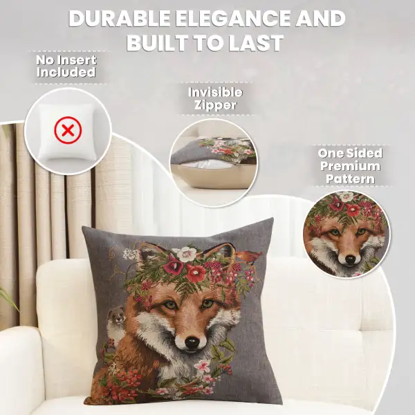 Forest Fox Grey Belgian Cushion Cover - 18 in. x 18 in. Cotton by Charlotte Home Furnishings Inc | Feature