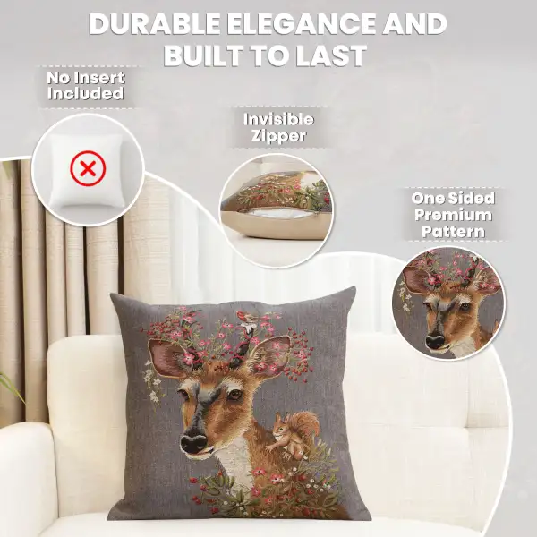 Forest Deer Grey Belgian Cushion Cover - 18 in. x 18 in. Cotton by Charlotte Home Furnishings Inc | Feature