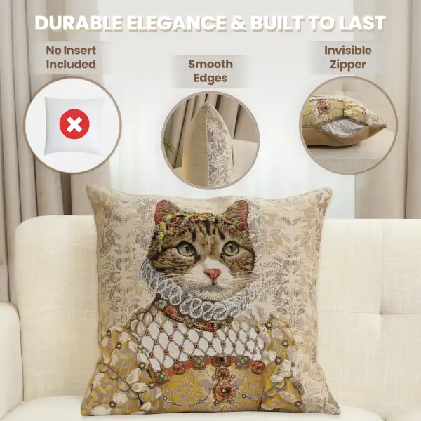 Grey Cat Sisi Light Belgian Cushion Cover - 18 in. x 18 in. Cotton by Charlotte Home Furnishings Inc | Feature