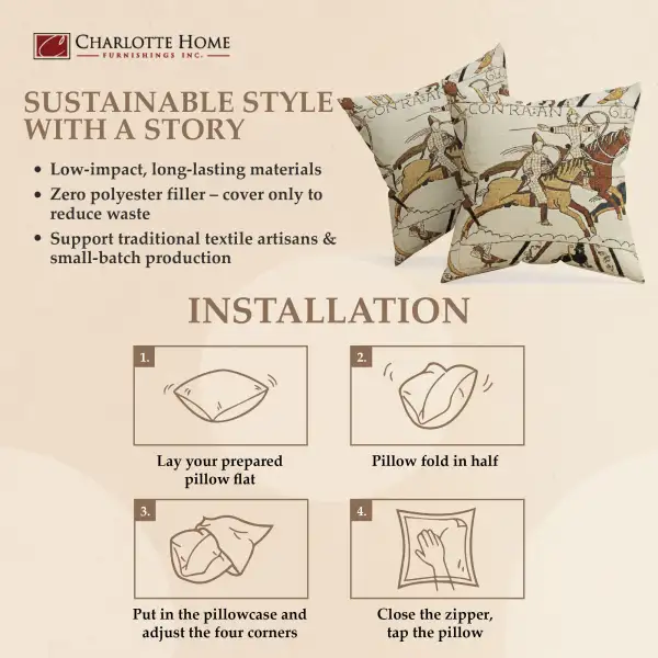 Bayeux Battle of Hastings Belgian Sofa Pillow Cover | Close Up 5