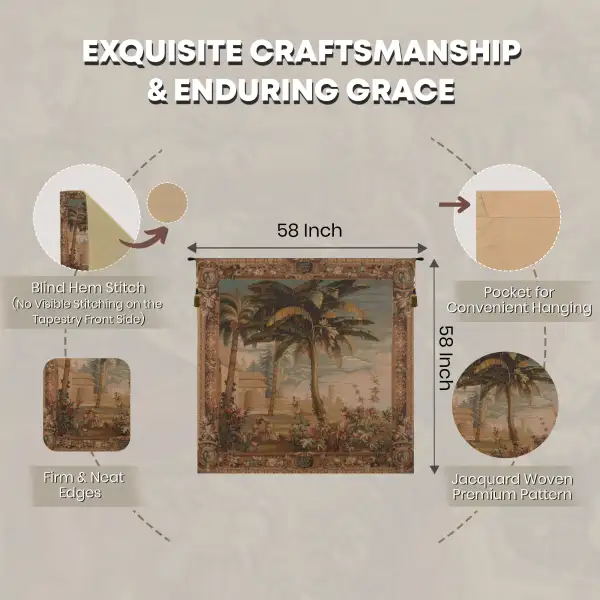 Paysage Exotique Landscape French Wall Tapestry - 58 in. x 58 in. Wool/cotton/others by Charlotte Home Furnishings Inc | Feature