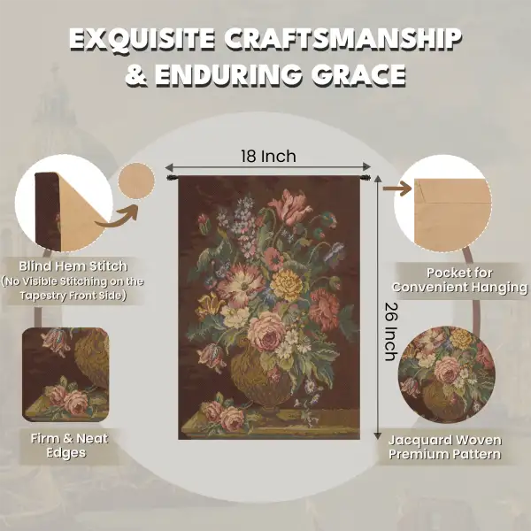 Vase With Flowers Brown Italian Tapestry - 18 in. x 26 in. Cotton by Alessia Cara | Feature
