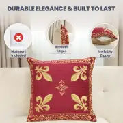 Fleur De Lys Red II Belgian Cushion Cover - 18 in. x 18 in. SoftCottonChenille by Charlotte Home Furnishings Inc | Feature