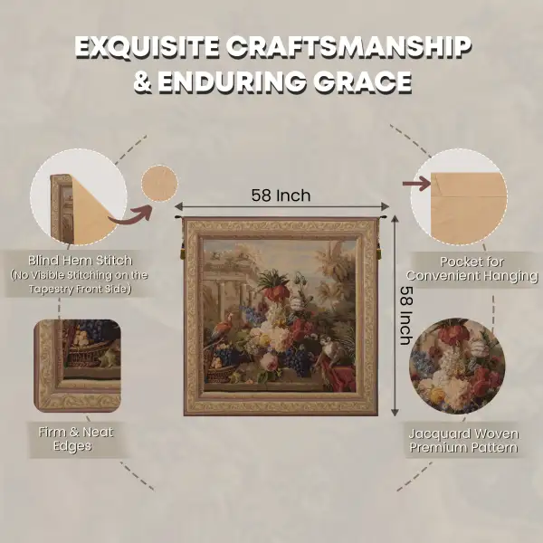 Bouquet Exotique With Monkey French Wall Tapestry - 58 in. x 58 in. Wool/cotton/others by Charlotte Home Furnishings Inc | Feature