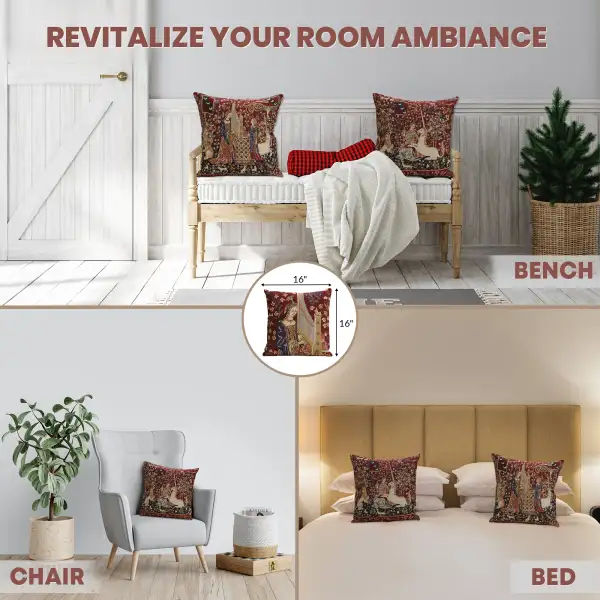 Hearing III Belgian Woven Cushion Cover Tapestry Cushion Cover - 16 x 16" Hand Finished Pillow for Living Room - Decorative Throw Accent Pillow Cover for Sofa & Couch - Cushion Cover for Indoor Use | Application
