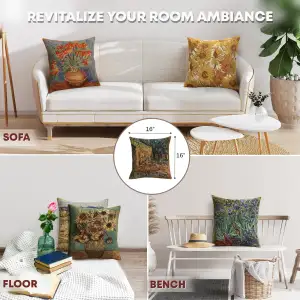 C Charlotte Home Furnishings Inc Van Gogh's Terrace European Cushion Cover | Decorative Cushion Case with Cotton Polyester & Viscose | 16x16 Inch Cushion Cover for Living Room | by Vincent Van Gogh