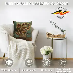 Sunflowers Yellow Belgian Cushion Cover - 16x16" Handmade Square Pillow for Living Room - Floral Tapestry Cushion for Indoor - Vincent Van Gogh Accent Pillow Cover - Cushion Cover for Sofa Bed & Couch