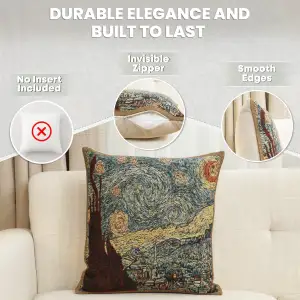 Stary Night Belgian Woven Cushion Cover - 16 x 16" Hand Finished Square Pillow for Living Room - Vincent Van Gogh Throw Accent Pillow Cover for Sofa Bed Couch - Cushion Cover for Indoor Use