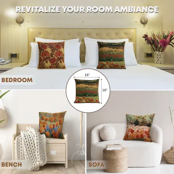 Keukenhof Gardens V Belgian Cushion Cover - 16 in. x 16 in. Cotton/Viscose/Polyester by Charlotte Home Furnishings Inc | Application