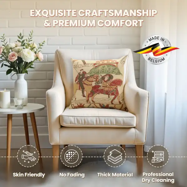 Bayeux Mont St. Michel I Belgian Cushion Cover - 16 in. x 16 in. Cotton/Viscose/Polyester by Charlotte Home Furnishings Inc | Quality