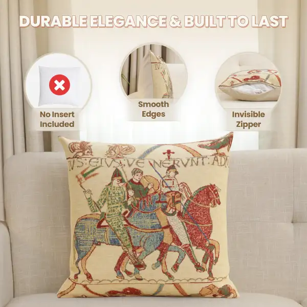 Bayeux Mont St. Michel II Belgian Cushion Cover - 16 in. x 16 in. Cotton/Viscose/Polyester by Charlotte Home Furnishings Inc | Feature