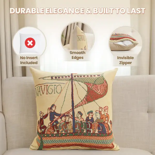 Bayeux Navigo Belgian Cushion Cover - 16 in. x 16 in. Cotton/Viscose/Polyester by Charlotte Home Furnishings Inc | Feature