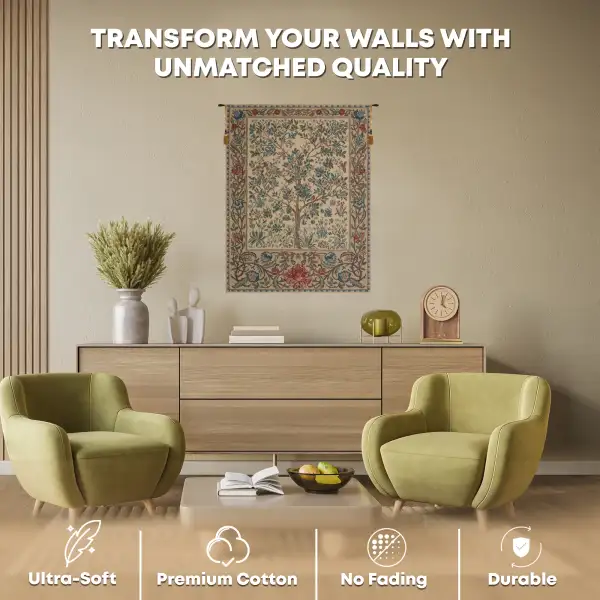 The Tree of Life Beige Belgian Wall Tapestry | Quality